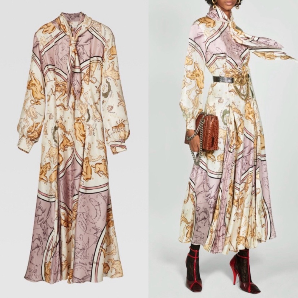 Zara Cream and Lavender Printed Maxi Dress